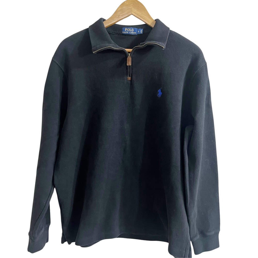 Polo Ralph Lauren Quarter Zip Pullover Black Size L Mens Cotton Sweater